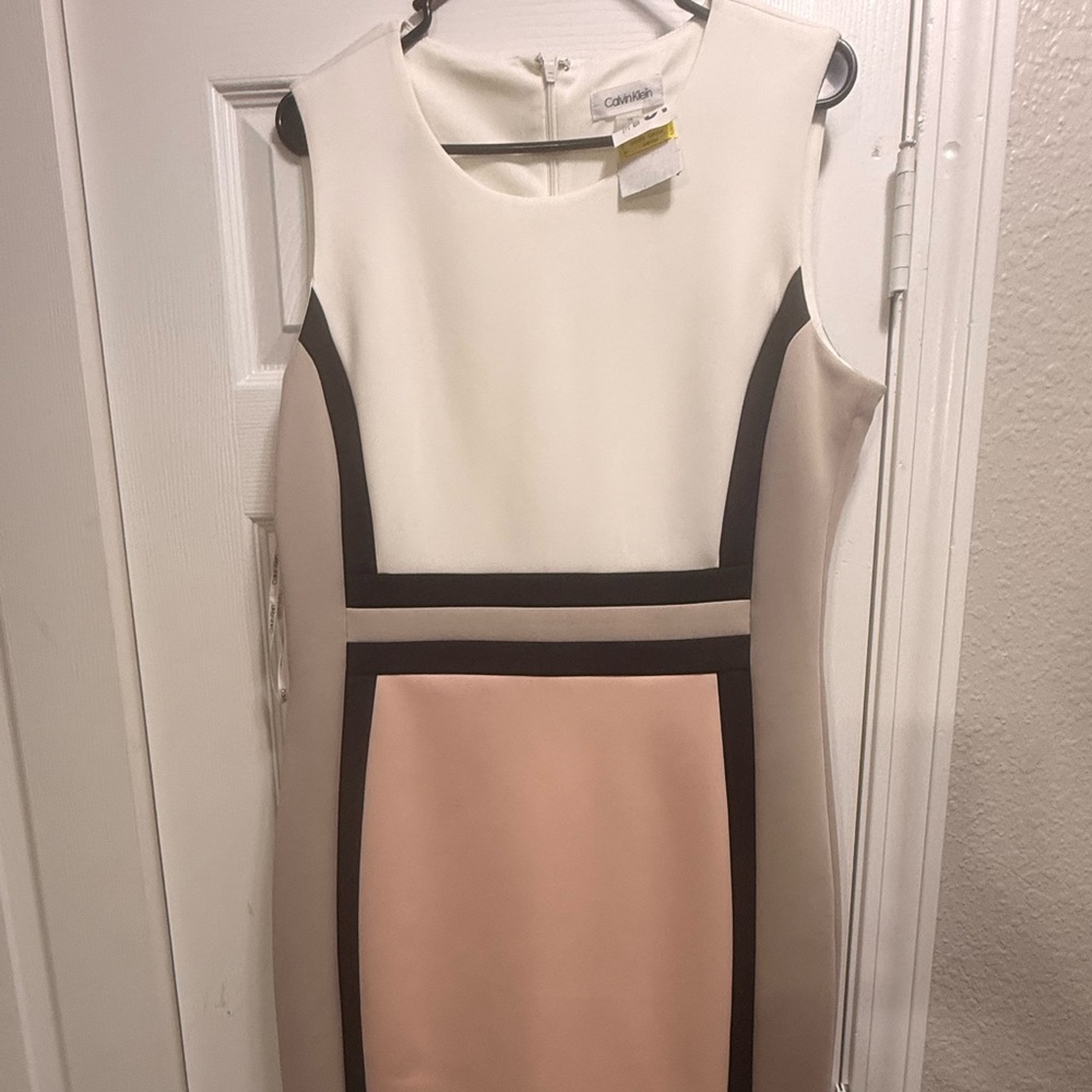 Calvin Klein Collection Cream and Pink Mini Dress